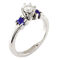Complete Round Diamond and Sapphire Engagement Ring in 14K White Gold, 0.30CT Center