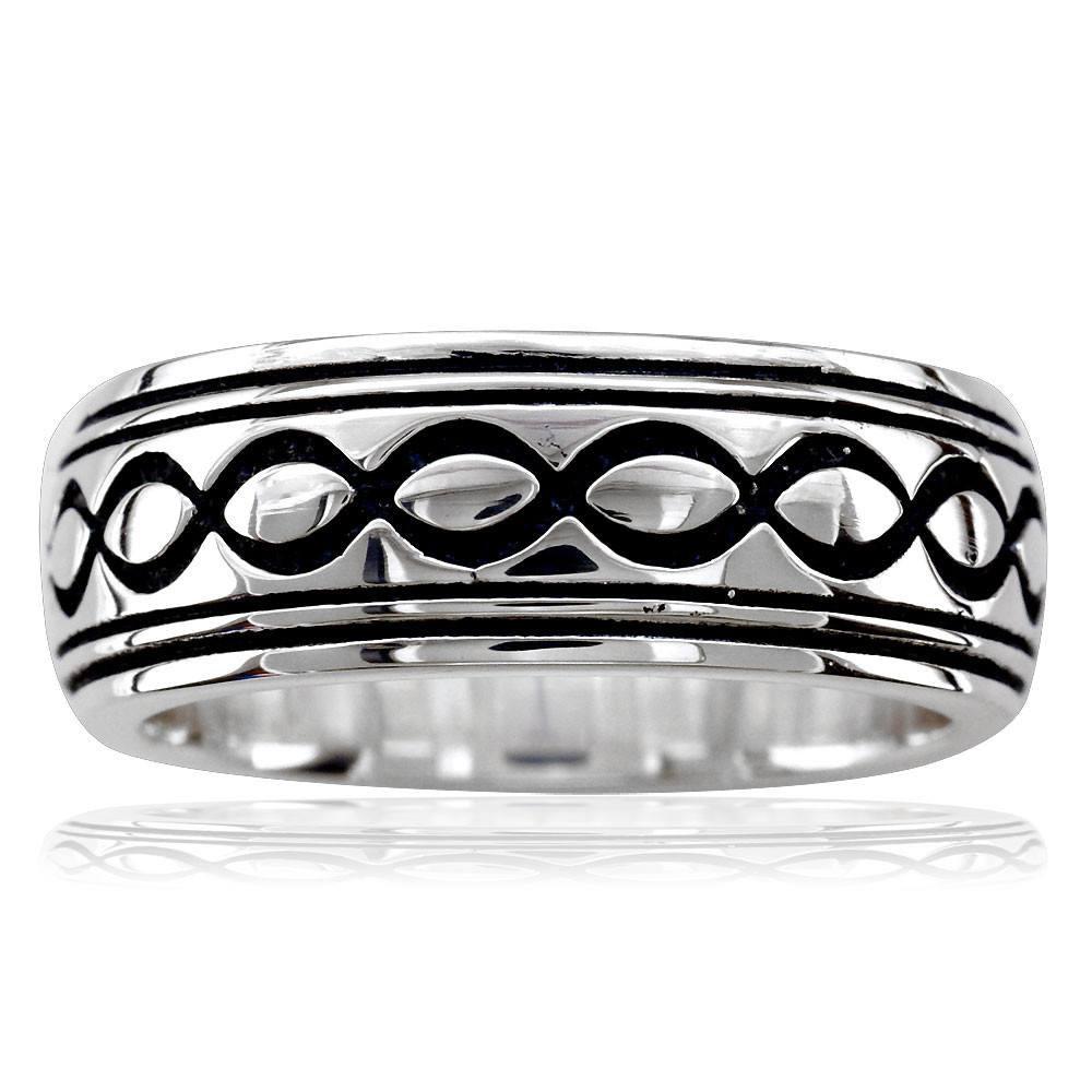 Wide Infinity Wedding Band with Black in Sterling Silver, 8.5mm