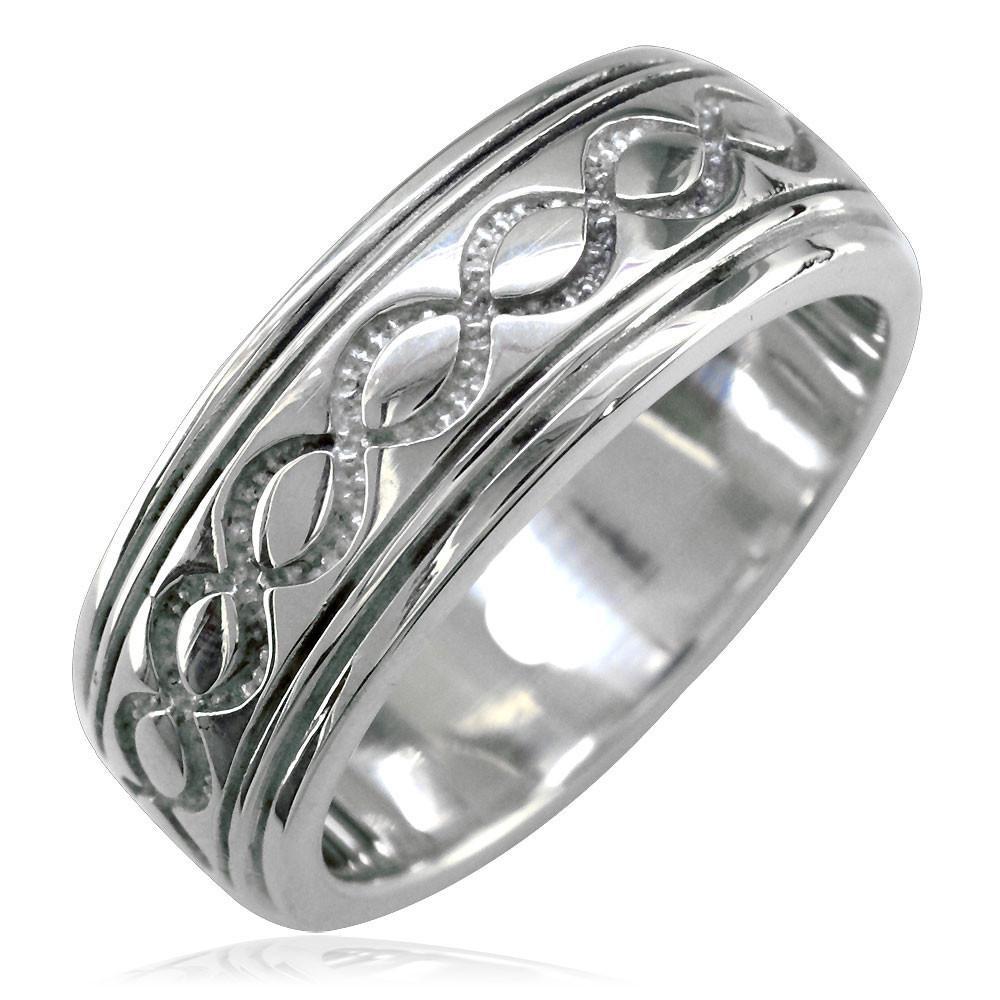 Wide Infinity Wedding Band in 14k White Gold, 8.5mm