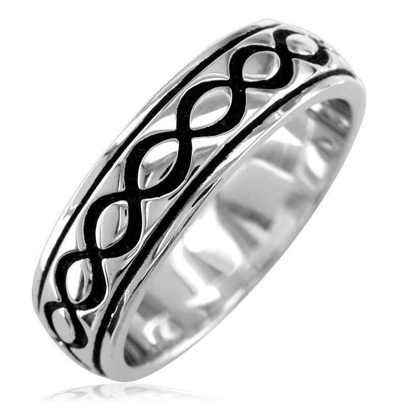 Carved Infinity Scroll Band, 6.5mm, Sterling Silver