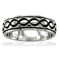 Carved Infinity Scroll Band, 6.5mm, Sterling Silver