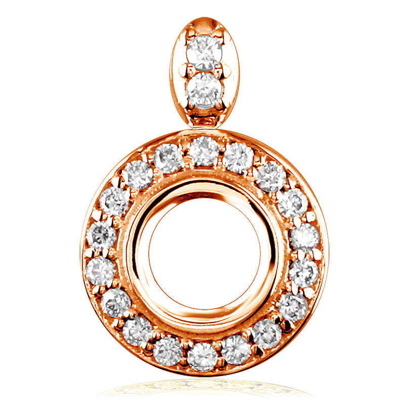 13mm Diamond Halo Pendant Setting, 0.35CT Sides in 14k Pink, Rose Gold