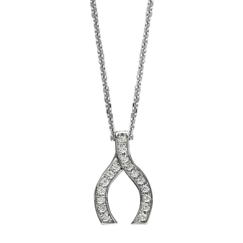 Cubic Zirconia Wishbone Pendant in Sterling Silver, 19mm