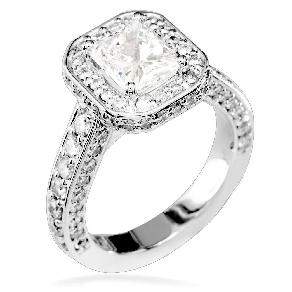 Radiant Cut Diamond Halo Engagement Ring Setting in 14K White Gold, 1.27CT