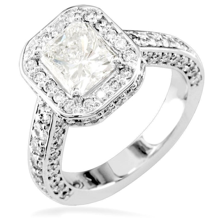 Radiant Cut Diamond Halo Engagement Ring Setting in 14K White Gold, 1.27CT