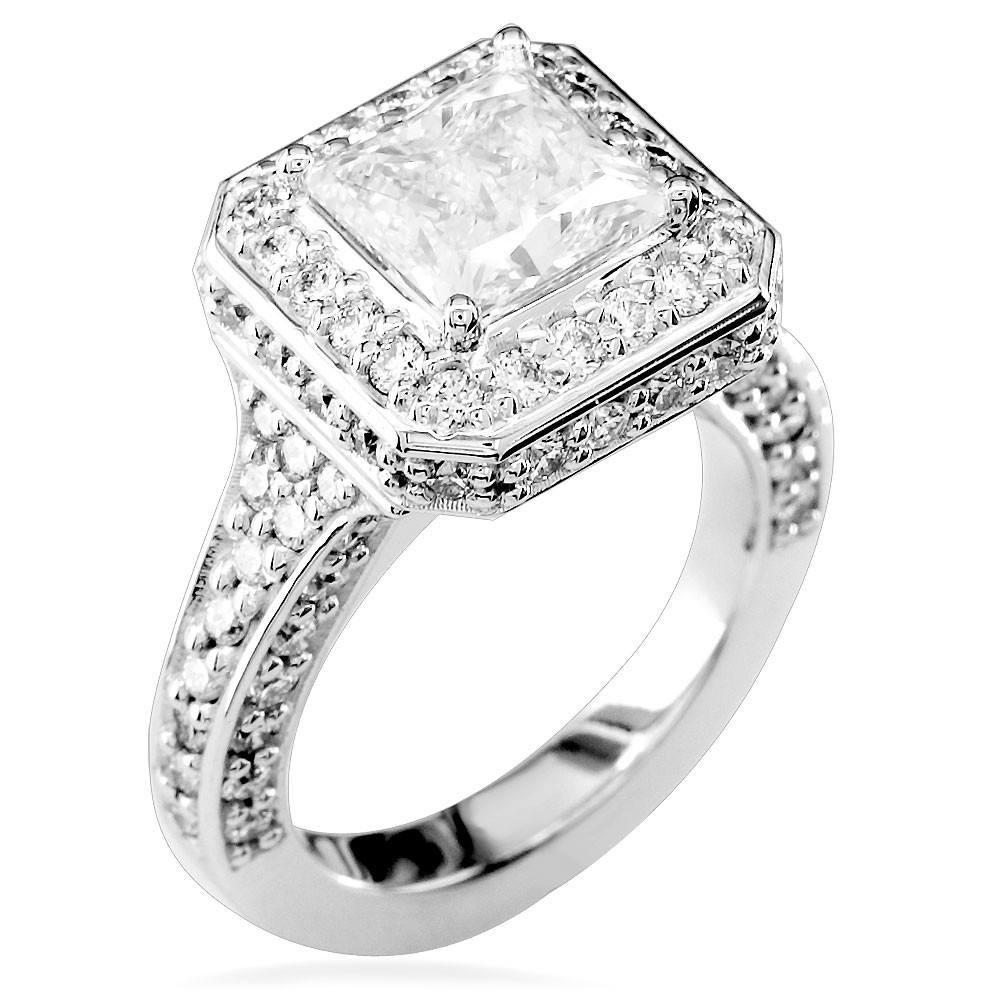 Princess Cut Diamond Halo Engagement Ring Setting in 14K White Gold, 2.25CT
