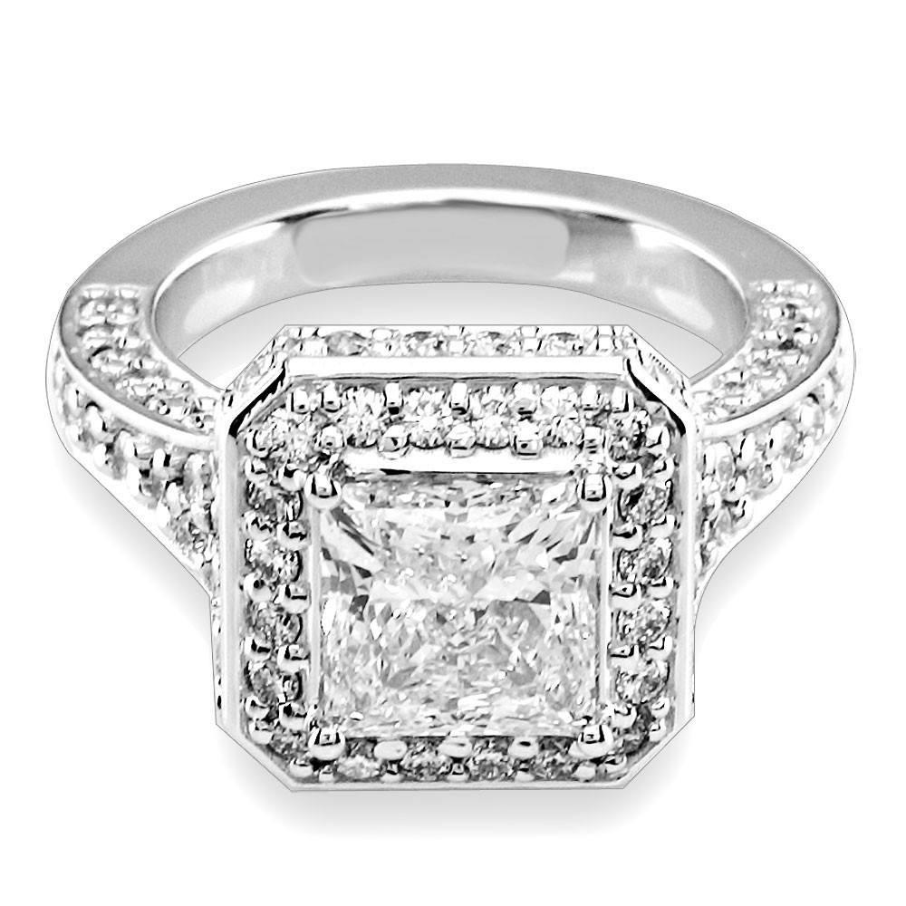 Princess Cut Diamond Halo Engagement Ring Setting in 14K White Gold, 2.25CT