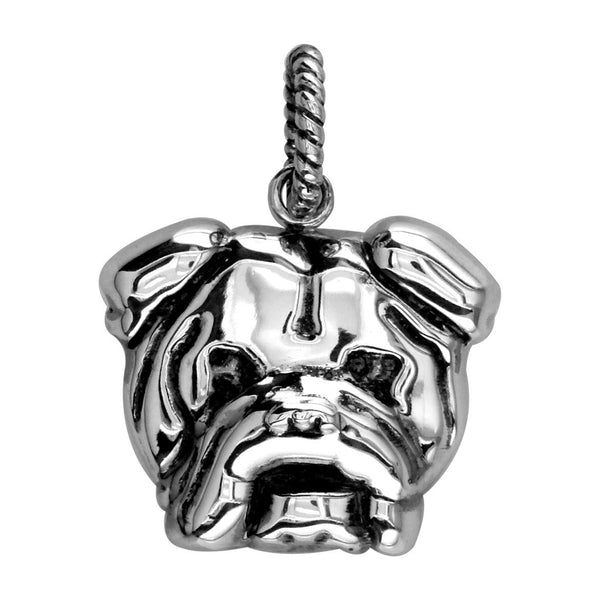 Bulldog Charm with Black in Sterling Silver