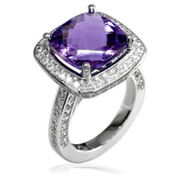 Large Checkerboard Cut Amethyst and Diamond Ring in 18K