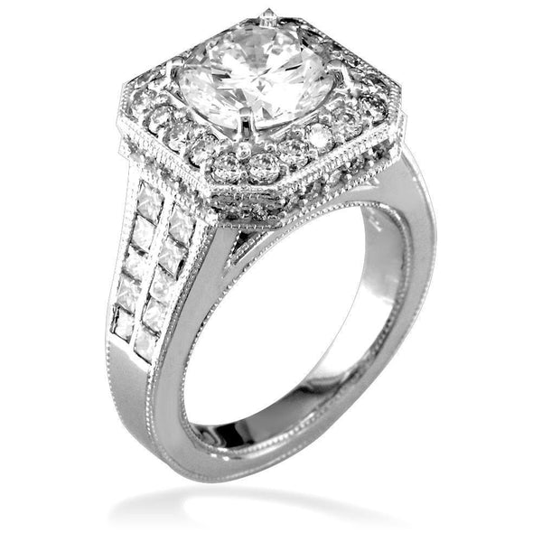Round Diamond Halo Engagement Ring Setting in 14K White Gold, 1.6CT