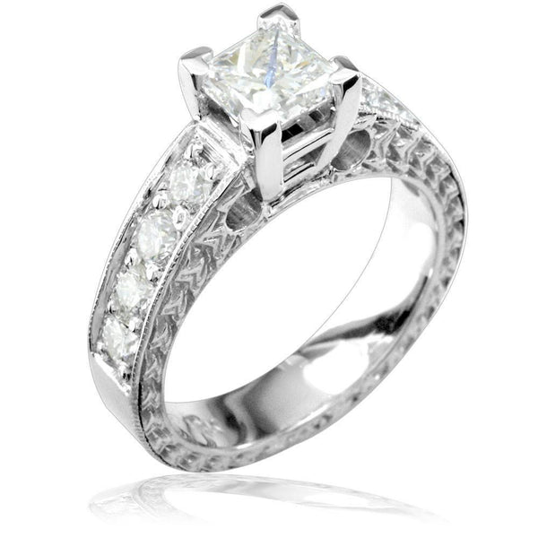 Princess Cut Diamond Engagement Ring Setting in 14K White Gold, 1.0CT Total Sides