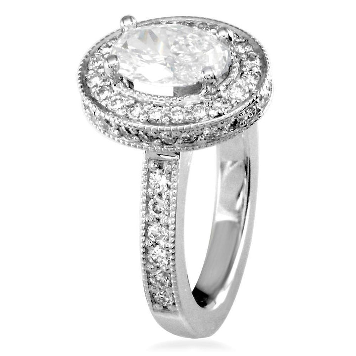 Oval Diamond Halo Engagement Ring Setting in 14K White Gold, 1.0CT
