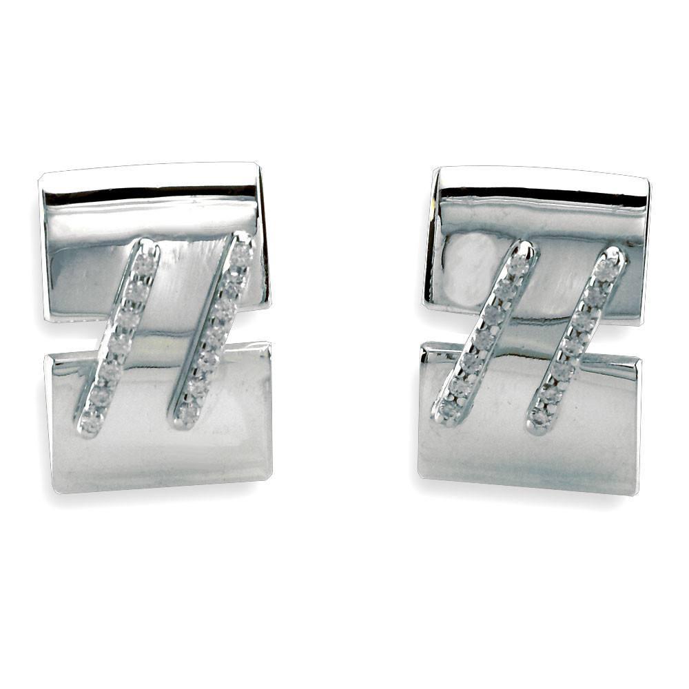 Large Cubic Zirconia Bar Cufflinks in Sterling Silver