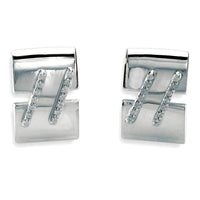 Large Cubic Zirconia Bar Cufflinks in Sterling Silver