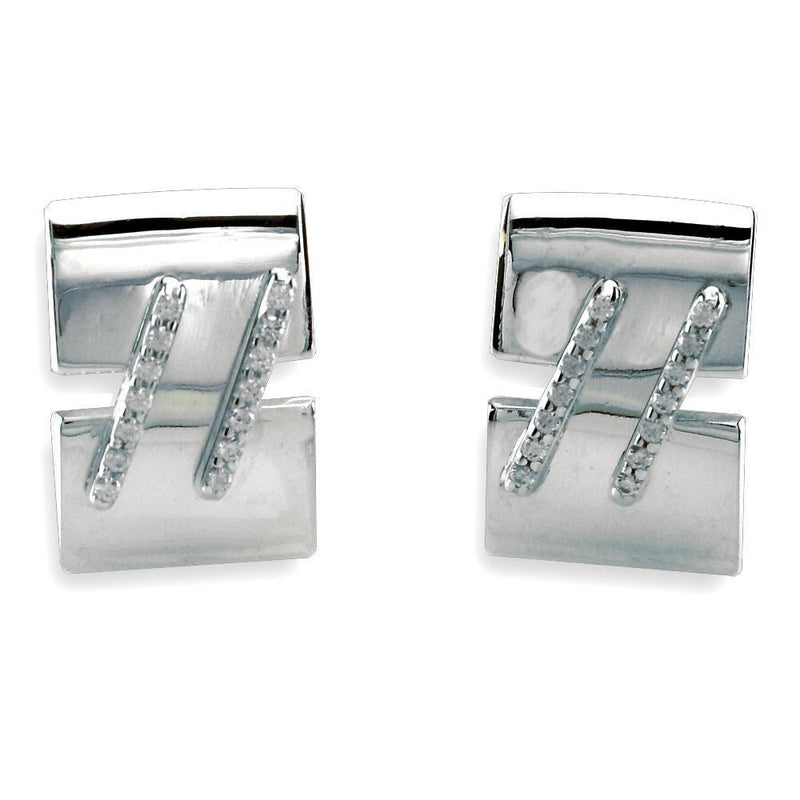 Large Cubic Zirconia Bar Cufflinks in Sterling Silver