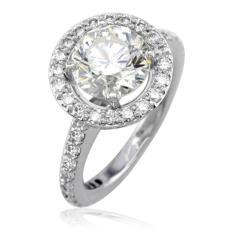 Diamond Halo Engagement Ring Setting in 18K White Gold, 1.10CT