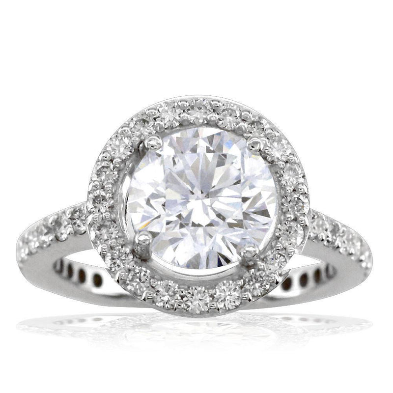 Diamond Halo Engagement Ring Setting in 18K White Gold, 1.10CT