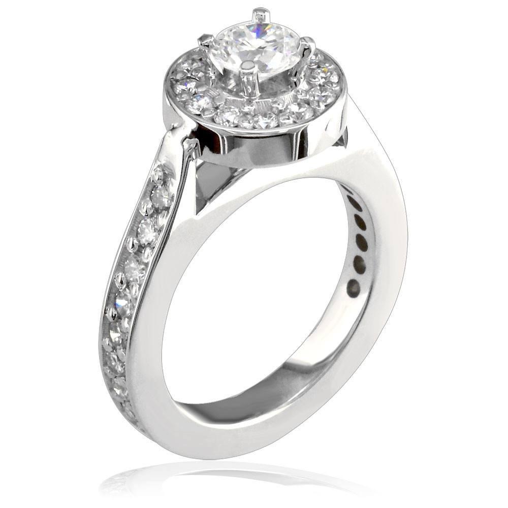Round Diamond Halo Engagement Ring Setting in 14K White Gold, 0.75CT