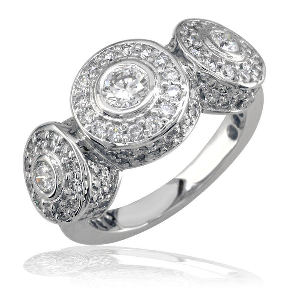 Copy of 3 Stone Diamond Bezel Ring with Diamonds On Sides and Top in 18K