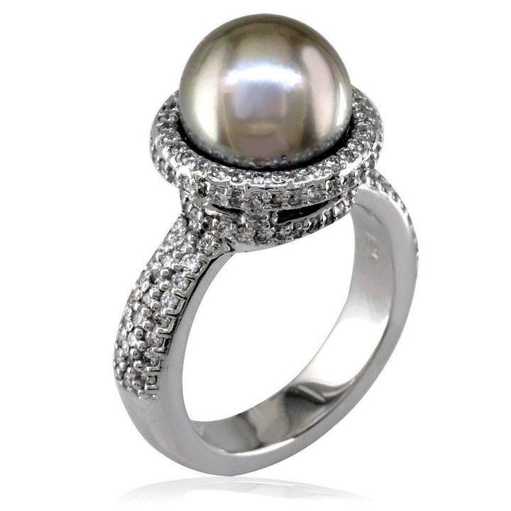 Natural Gray South Sea Pearl and Diamond Ring in 18K
