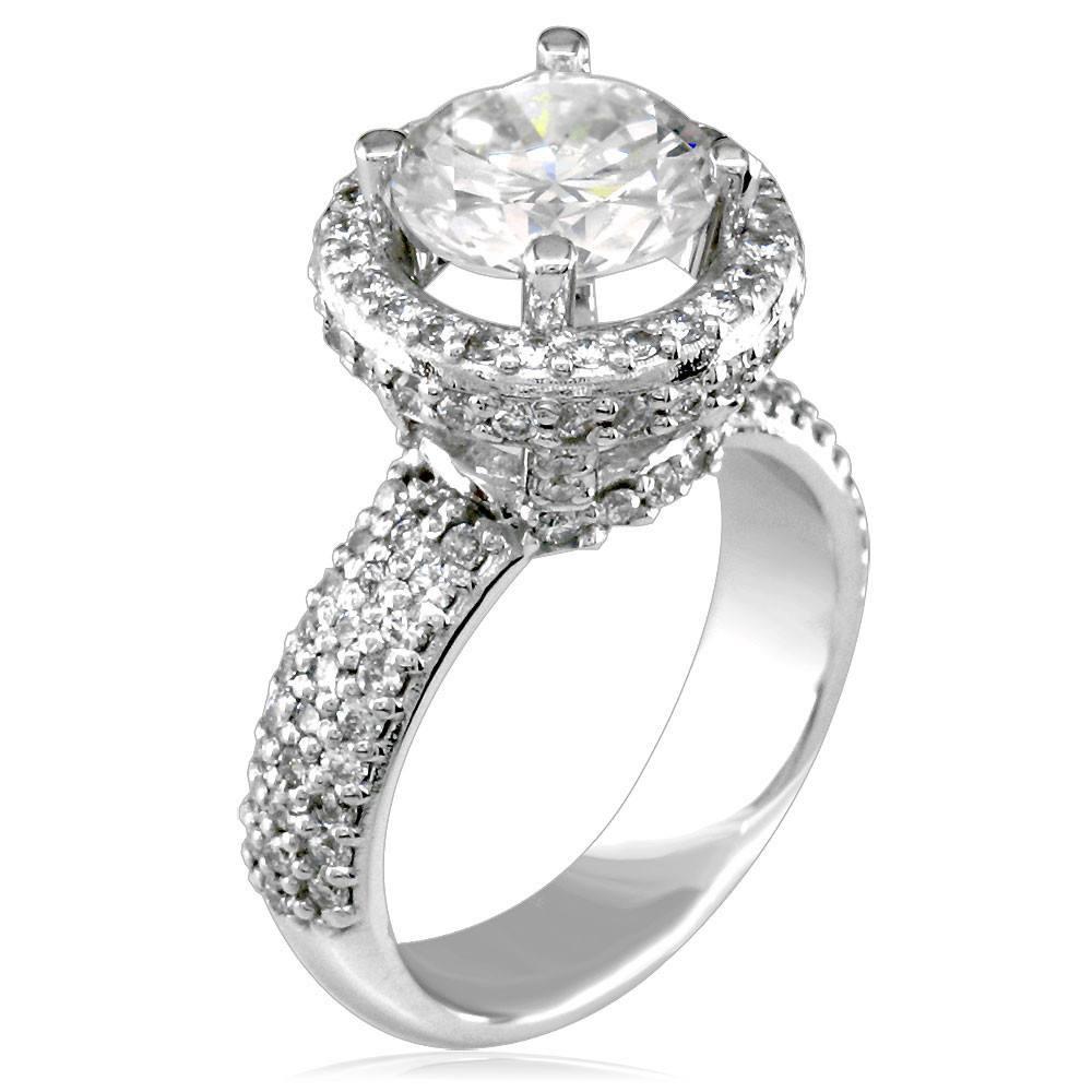 Round Diamond Halo Engagement Ring Setting in 14K White Gold, 1.25CT