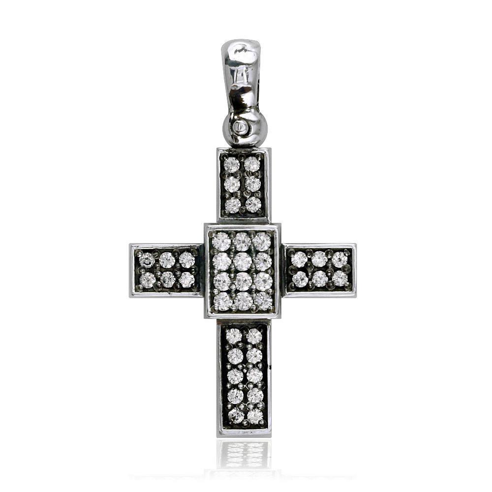 Cubic Zirconia Cross Pendant in Sterling Silver, 27mm
