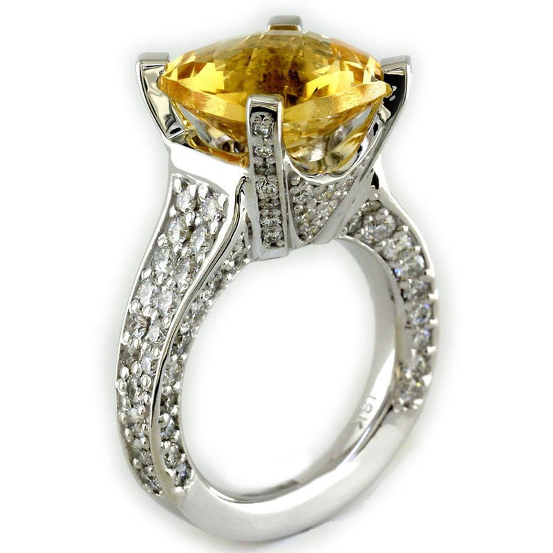 Checkerboard Cut Citrene and Diamond Ring in 18K White Gold