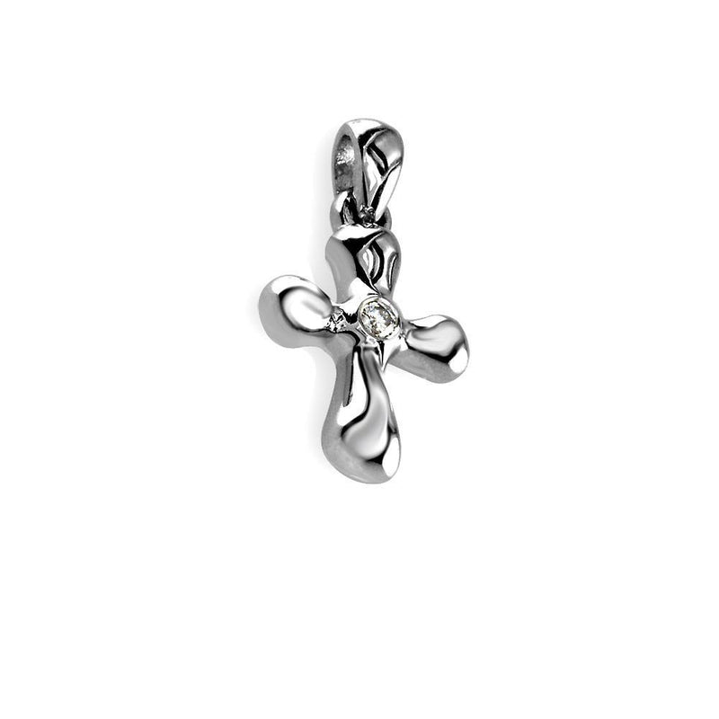 Small Sterling Silver Bubbles Cross with a Cubic Zirconia