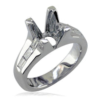 Diamond Engagement Ring Setting with Baguette Diamond Side Stones in 18K White Gold