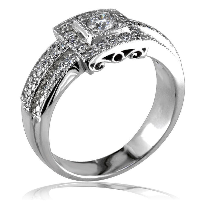 3 Row Vintage-Look Diamond Ring with Diamond Center in 18K