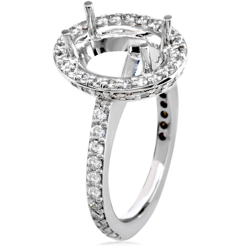 Diamond Oval Halo Engagement Ring Setting, 1.10CT in 18k White Gold
