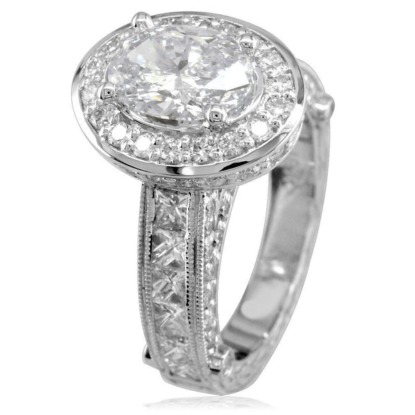 Oval Diamond Halo Engagement Ring Setting, 1.75CT Sides in 14k White Gold