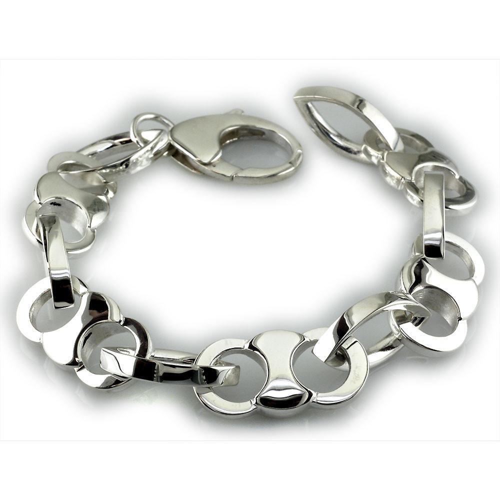 Mens Jumbo Cuff Link Bracelet with Marquise Connectors in Sterling Silver