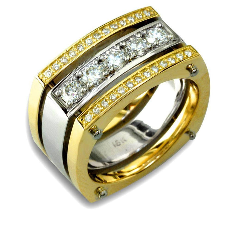 Two-Tone Square Diamond Mens Ring with Rods in 18K