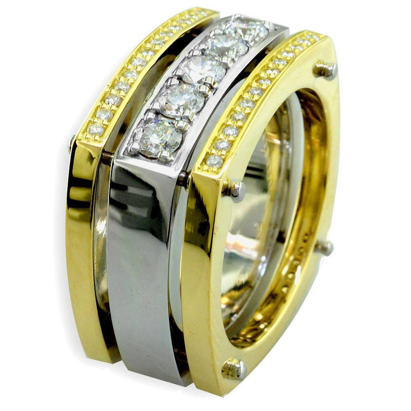 Two-Tone Square Diamond Mens Ring with Rods in 18K