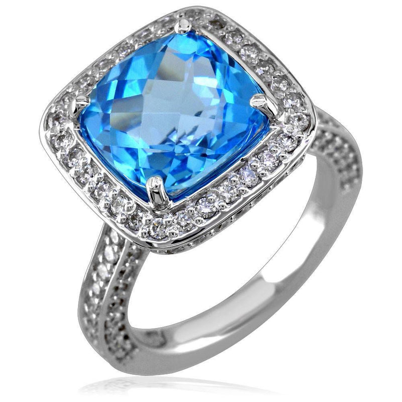 Swiss Blue Topaz and Diamond Ring in 18K