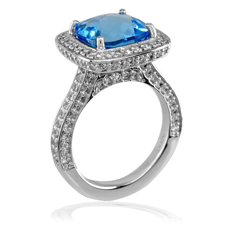 Swiss Blue Topaz and Diamond Ring in 18K