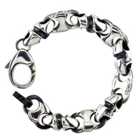 Mens Large Combo Link Bracelet in Sterling Silver with Black