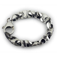 Mens Large Combo Link Bracelet in Sterling Silver with Black