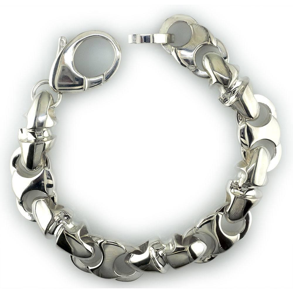 Mens Large Combo Link Bracelet in Sterling Silver