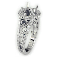 Vintage Style Diamond Halo Engagement Ring Setting in 18K White Gold, 0.71CT