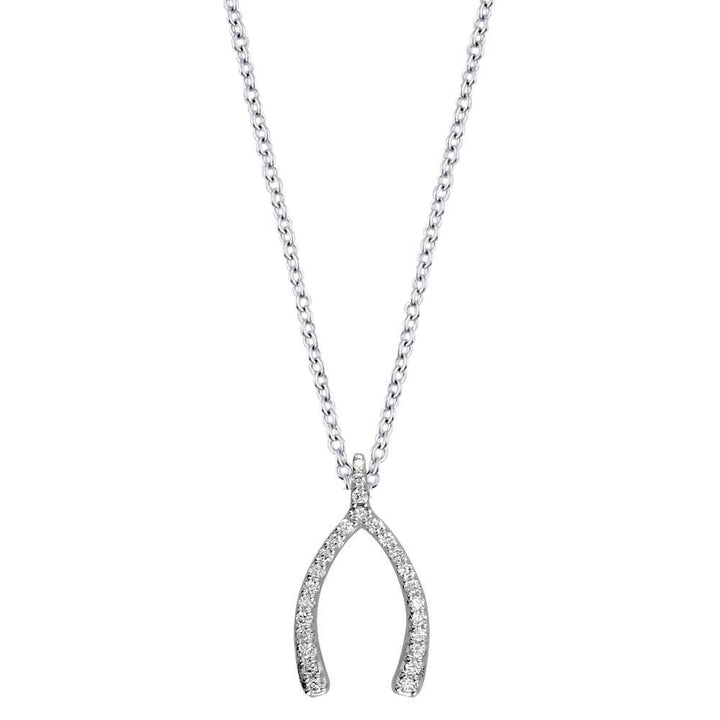 Wishbone Pendant and Chain in Sterling Silver and Cubic Zirconia
