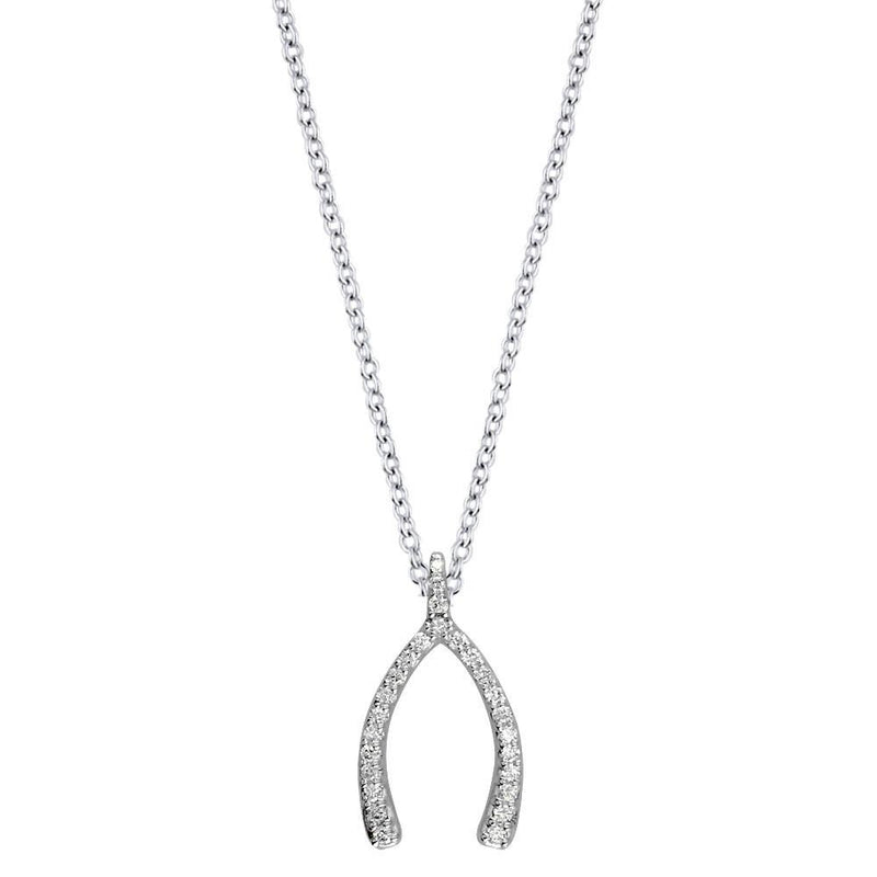 Diamond Wishbone Pendant and Chain, 0.30CT in 14K White Gold