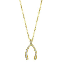 Diamond Wishbone Pendant and Chain, 0.30CT in 14K Yellow Gold