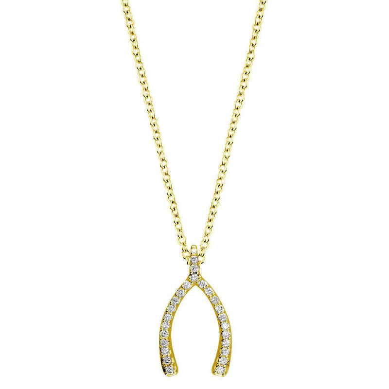 Diamond Wishbone Pendant and Chain, 0.30CT in 14K Yellow Gold