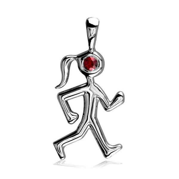 Lady Race Walker Charm in Sterling Silver with a Precious Stone