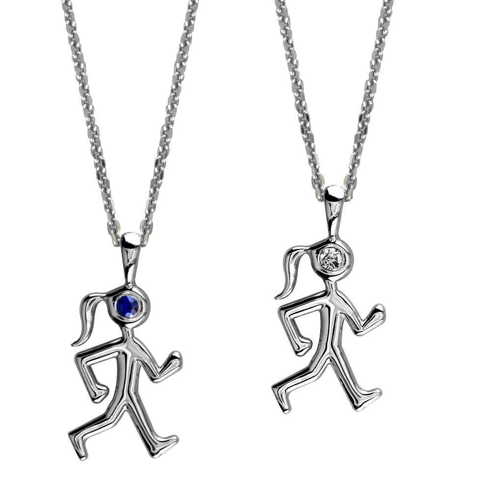 Lady Race Walker Charm in Sterling Silver with a Precious Stone
