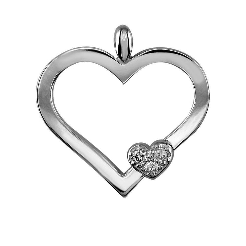 Medium Mothers Love Diamond Heart Pendant, One Heart in 14K White Gold
