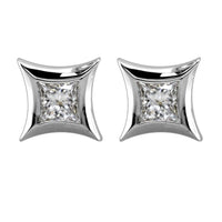 Princess Cut Diamond Studs with 14K White Gold Frames, 0.35CT Total