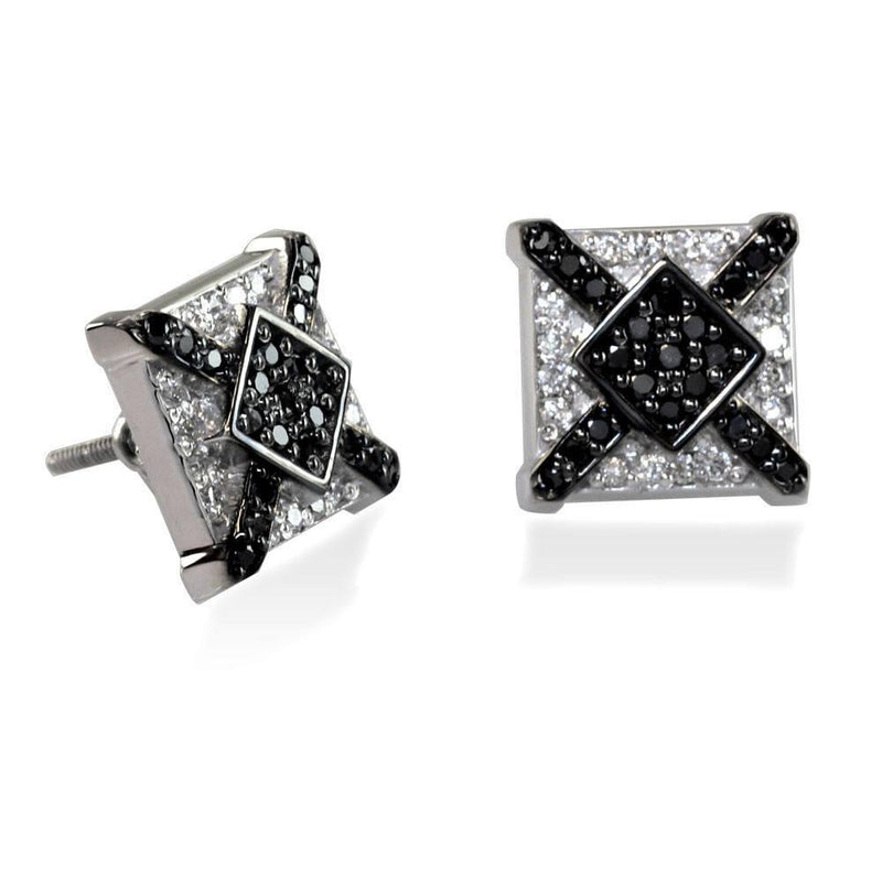 Black and White Square Diamond Earrings E-Z4297
